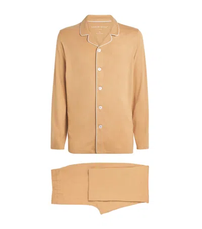 Derek Rose Micro Modal Long Basel Pyjama Set In Neutral