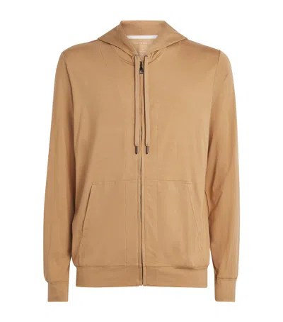 Derek Rose Micro Modal Zipped Hoodie In Brown