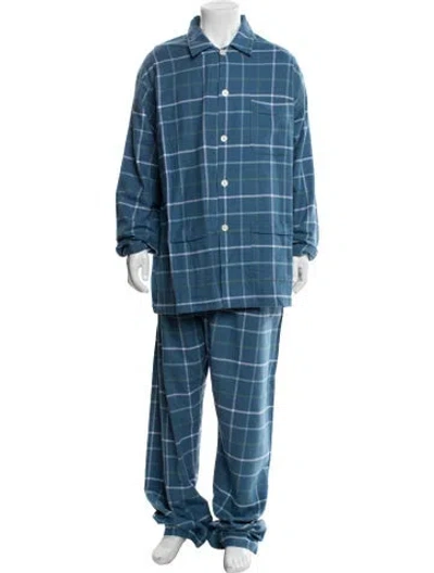 Pre-owned Derek Rose Plaid Print Pajama Bottoms W/ Tags In Blue