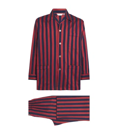 Derek Rose Royal Cotton Stripe Pyjamas In Red