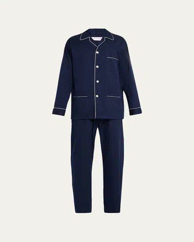 Derek Rose Satin-stripe Dot-print Pajamas In Navy