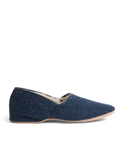 Derek Rose Shearling-lined Crawford Slippers In Blue