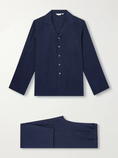 Derek Rose Sicily 1 Linen-canvas Pyjama Set In Blue