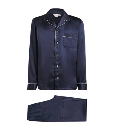 Derek Rose Silk Bailey Pyjama Set In Blue