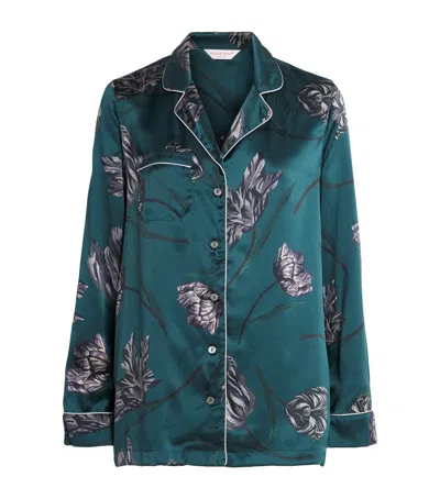 Derek Rose Silk Floral Brindisi Pyjama Set In Green