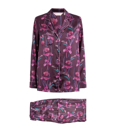 Derek Rose Silk Floral Brindisi Pyjama Set In Purple