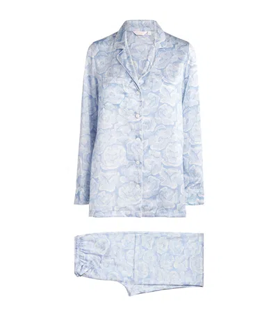 Derek Rose Silk Floral Pyjama Set In Blue