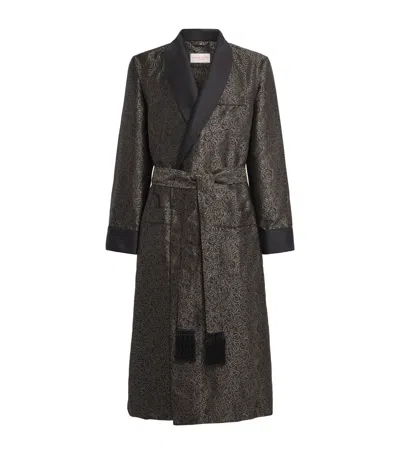 Derek Rose Silk Jacquard Verona Robe In Black