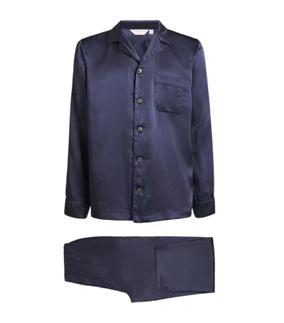 Derek Rose Silk Micro-dot Pyjama Set In Blue