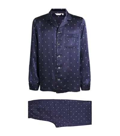 Derek Rose Silk Paisley Print Pyjama Set In Blue