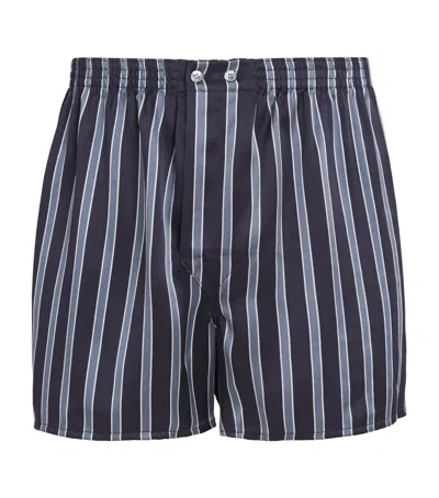 Derek Rose Silk Stripe Traditional Boxers In Blue