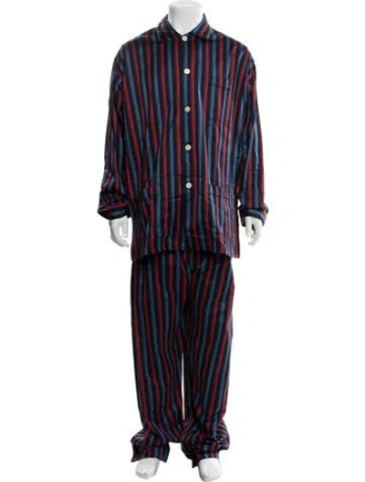 Pre-owned Derek Rose Striped Pajama Bottoms In Blue