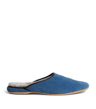Derek Rose Suede Douglas Slippers In Blue