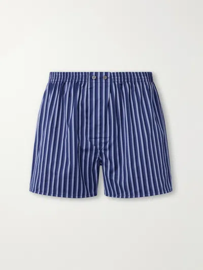 Derek Rose Wellington 62 Striped Cotton-poplin Boxer Briefs In Blue