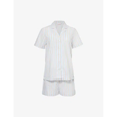 Derek Rose Womens Blue Amalfi Relaxed-fit Cotton Pyjama Set