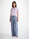 DEREK ROSE DEREK ROSE WOMEN'S LOUNGE TROUSERS COTTON BATISTE BLUE WILDFLOWER PRINT