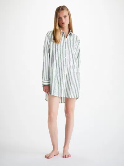 Derek Rose Women's Nightshirt Capri 24 Cotton Batiste Green