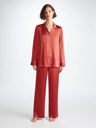Derek Rose Womens Lara Relaxed-fit Stretch-modal Pyjama Set Burgundy In Rose Red