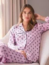 Derek Rose Women's Pyjamas Silk Satin Lilac Badge Pattern In Lilac