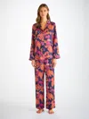 Derek Rose Women's Pyjamas Silk Satin Navy Jungle Birds Pattern In Blue