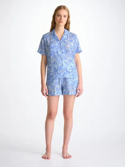 Derek Rose Women's Short Pyjamas Linen White Jungle Paisley Print