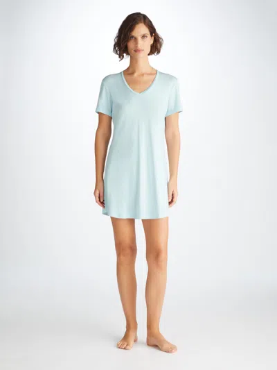 Derek Rose Women's V-neck Sleep T-shirt Lara Micro Modal Stretch Ice Blue