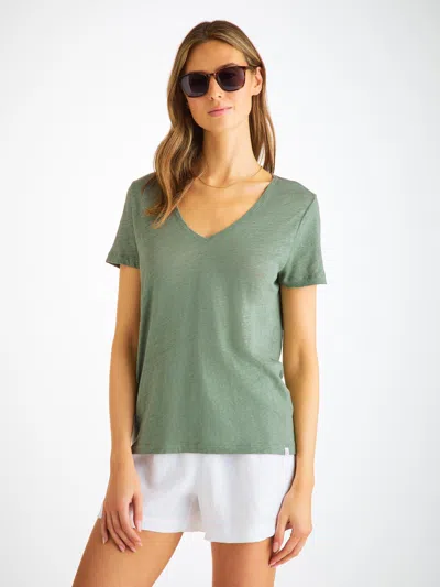 Derek Rose Women's V-neck T-shirt Jordan Linen Sage Green