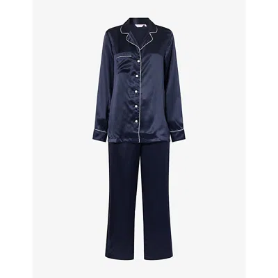 Derek Rose Womens Bailey Wide-leg Silk Pyjama Set Navy