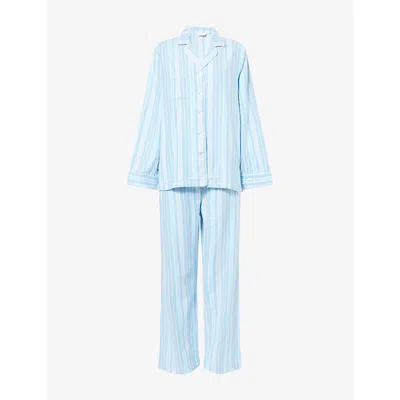 Derek Rose Womens Kelburn Printed Cotton Pyjama Set Blue Xl