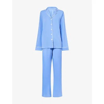 Derek Rose Womens Blue Lara Relaxed-fit Jersey Pyjama Set Xl