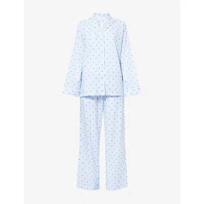 Derek Rose Womens Ledbury Printed Cotton Pyjama Set Blue