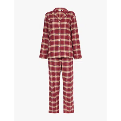 Derek Rose Womens Burgundy Kelburn Checked Cotton-flannel Pyjama Set