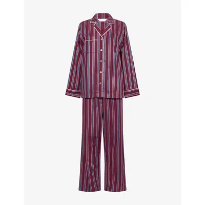 Derek Rose Womens Capri Striped Cotton Pyjama Set Purple In Brown