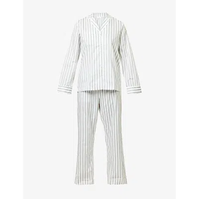 Derek Rose Womens Capri 24 Stripe-pattern Cotton Pyjama Set Green
