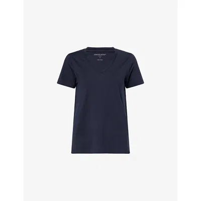 Derek Rose Womens Navy Jessica V-neck Pima Cotton-jersey T-shirt In Blue