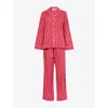 Derek Rose Womens Pink Capri Striped Cotton-poplin Pyjama Set In Red