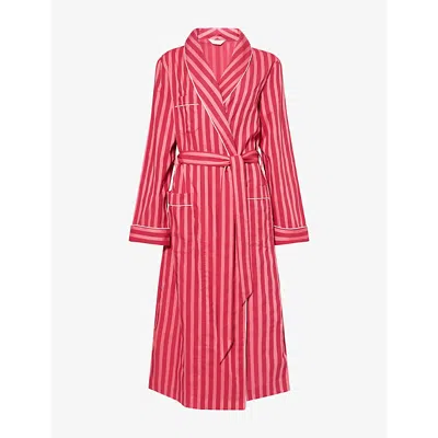 DEREK ROSE WOMENS PINK CAPRI STRIPED COTTON ROBE