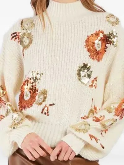 Derhy Abelia Sequins Floral Sweater In Gray