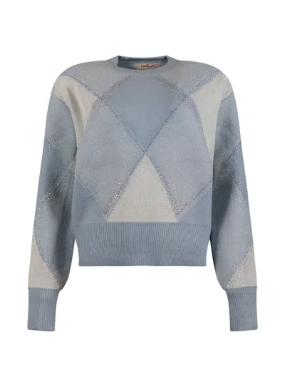Derhy Argyle Crystal-embellished Sweater In Blue
