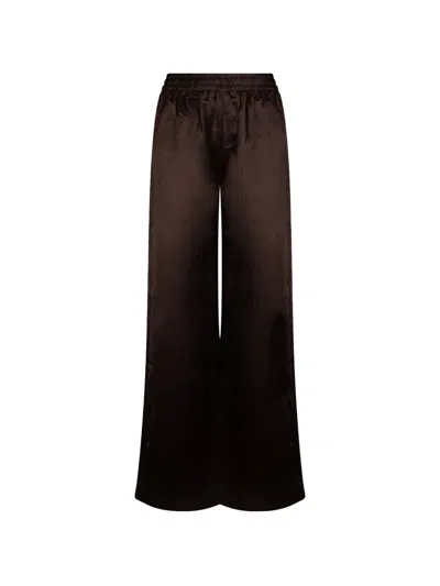 Derhy Capucine Satin-finish Wide-leg Trousers In Brown