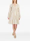 Derhy Flared-ruffled Mini Dress In Neutral