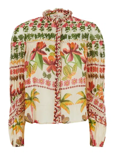 Derhy Floral-printed Cotton Shirt In White