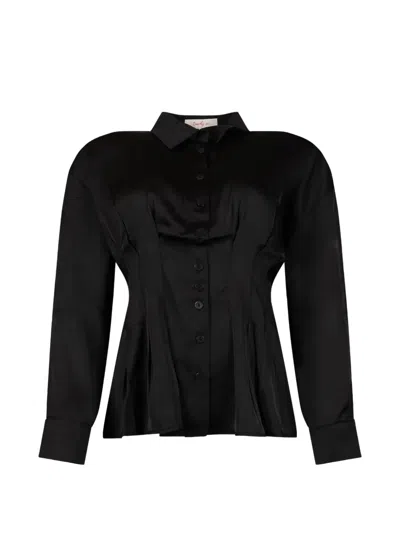 Derhy Jessie Pleated Satin Shirt In Blue