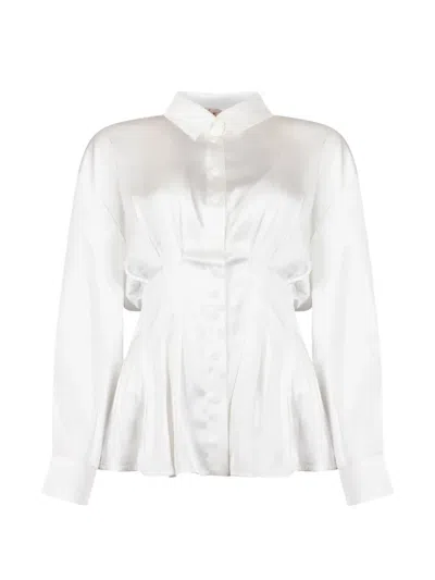Derhy Jessie Pleated Satin-finish Shirt In White