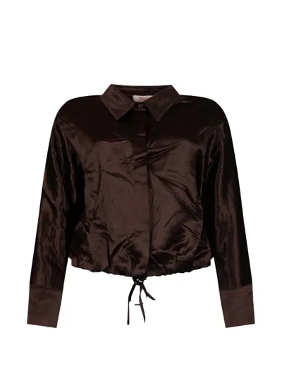 Derhy Madeleine Satin-finish Drawstring Shirt In Brown