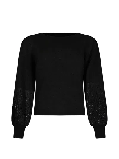 Derhy Nancy Puff-sleeve Sweater In Black