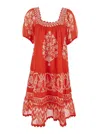 Derhy Orange Flared Dress With Square Neck And All-over Print In Cotton Woman In Orange