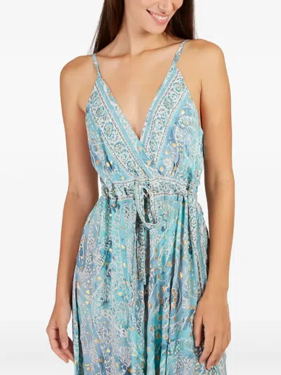 Derhy Plunging V-neck Printed Dress In Blue