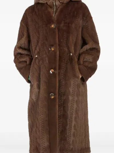 Derhy Riverdale Hooded Button Coat In Brown