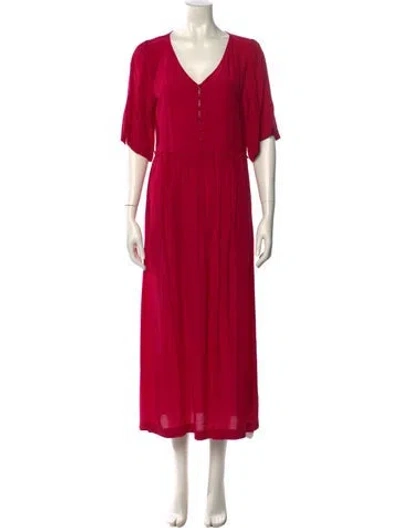 Pre-owned Des Petits Hauts V-neck Midi Length Dress In Red
